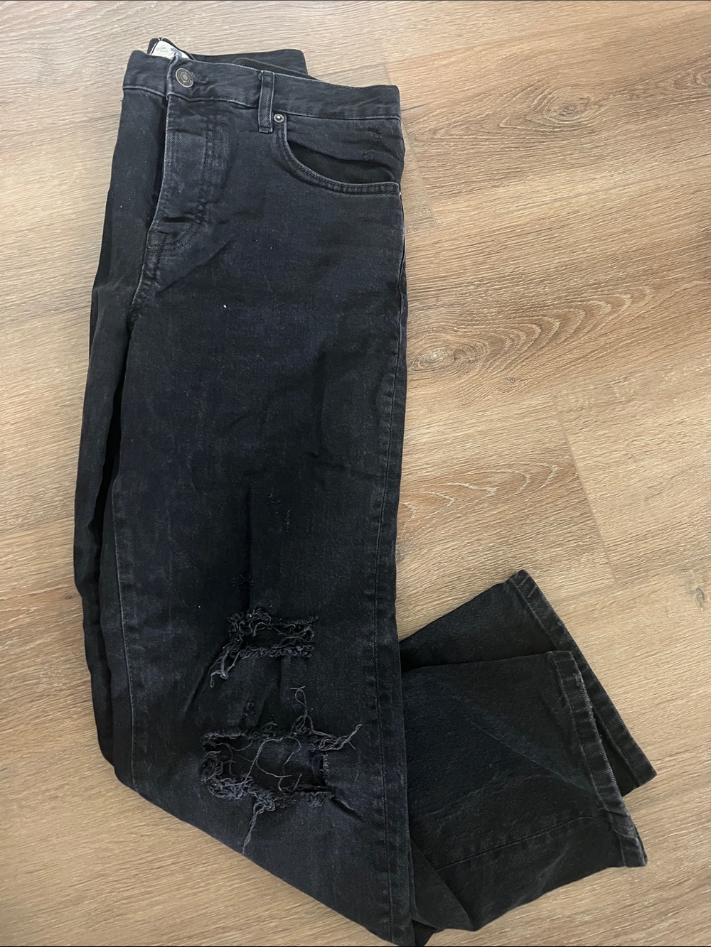 We The Free Free People Black Distressed Slim Jeans